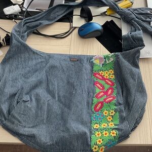 Free People Black and Green Embroidered Shoulder Bag